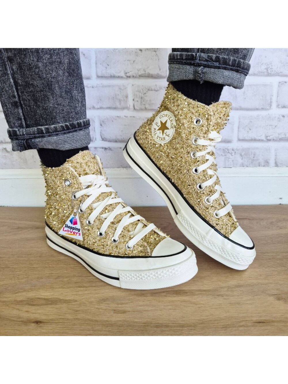 ⭐Converse Chuck 70 Hi Metallic Tweed Gold Sparkle Sz 8.5 Womens Sneakers A16401C